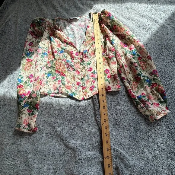 Zara Women Top Small Babydoll Romantic Floral Cropped Button Up Satiny Y2K 18126 - Picture 4 of 7